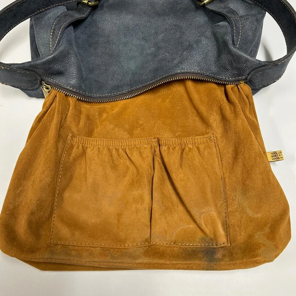 Patricia Nash Leather Hobo‎ Shoulder Bag Slouchy Buckle Straps Textured Blue